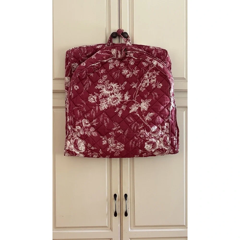 VINTAGE Garment Bag AMERICANA BY SHARIF Cranberry Ivory Floral Toile Quilted